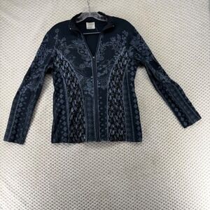 Y2K Skinny Minnie Full Zip Jacket Women's Black‎ Floral Lace Embellished Print L